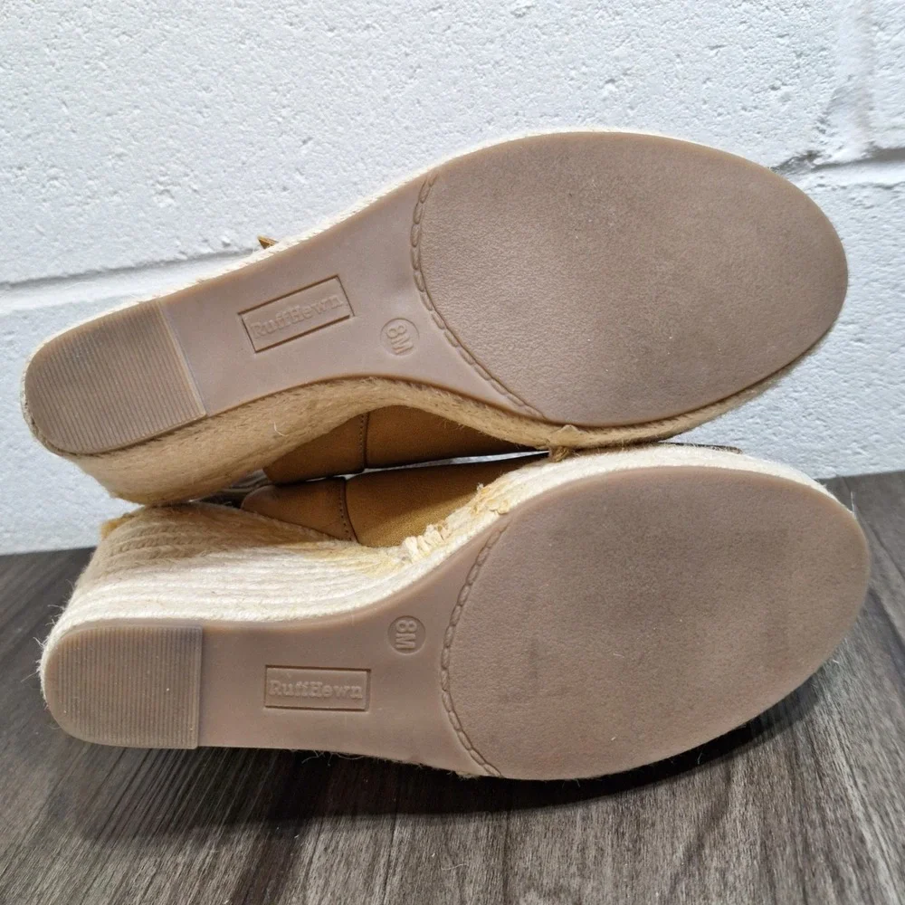 RuffHewn Major Tan Espadrille Wedge Sandals Womens 8M Peep Toe Side Zip RH-MAJOR